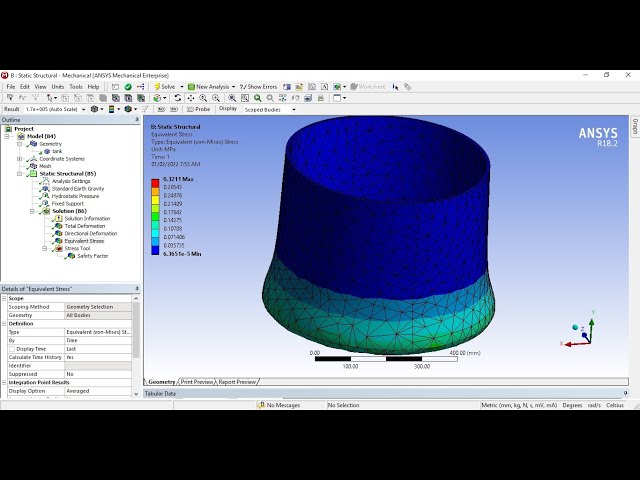 Ansys Workbench Tutorial | Hydrostatic Pressure Simulation [Tank Filled with Water]