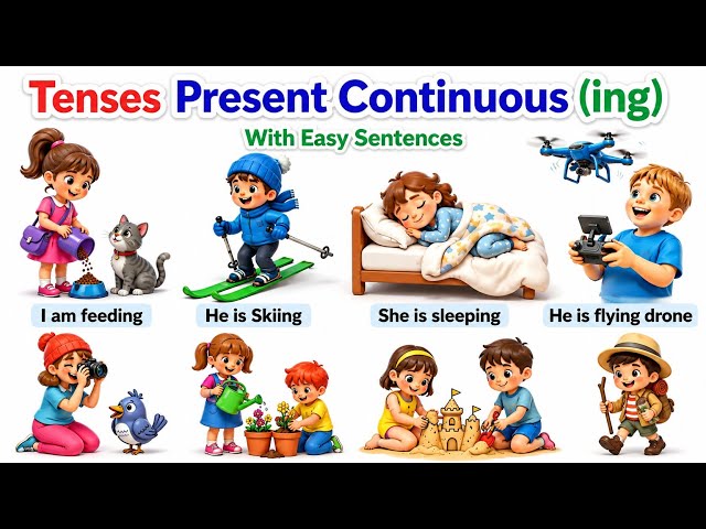 Learn Present Continuous Tense with 50 Easy Sentences | English Grammar for Kids