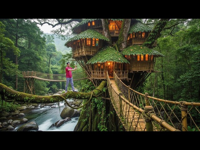 100 Days to Build a Discreet Bamboo Treehouse | Survival Off the Power Grid
