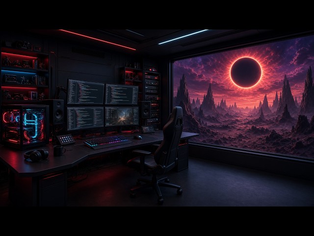 Coding Music for Programmers & Gamers — Deep Sci-Fi Organic Focus Music in an Gaming Room (3 Hours)