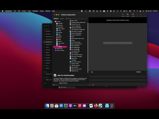 Automator on Mac - Create a shell script steps using Automator