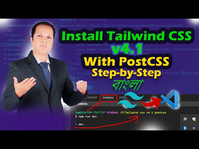 Tailwind CSS v4.1 PostCSS Setup Bangla Tutorial | Easy Install Guide
