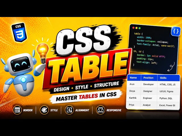 CSS Tables Explained in Tamil | Border, Padding & Text Alignment Tutorial