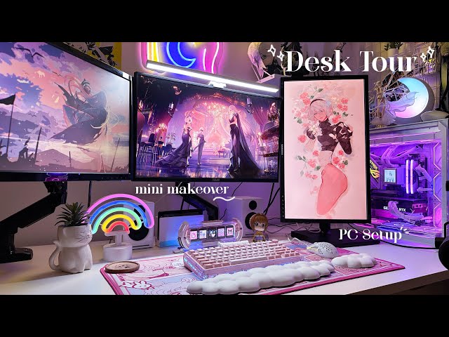 cute aesthetic desk tour + mini makeover 🌸 | gaming setup, pc build 🖥️