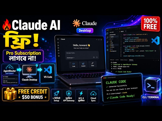 🔥 Claude AI FREE 😱 Claude Desktop + VS Code + Claude Code Setup | AgentRouter (Bangla)