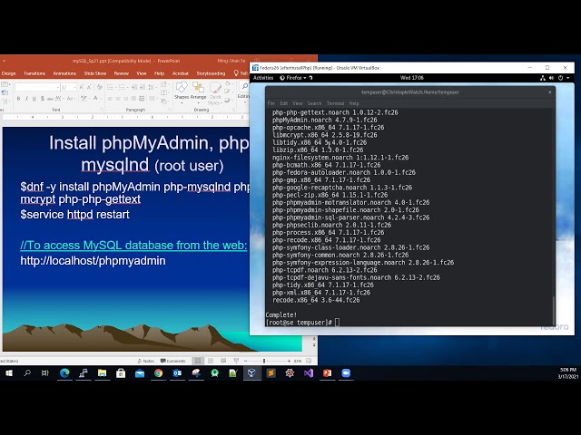 Install the phpMyAdmin web-gui and config the allow All Hosts to access the MariaDB on Fedora26