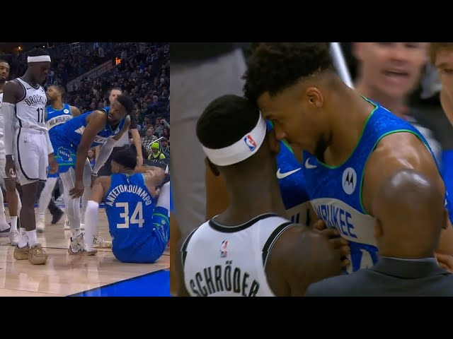 Giannis headbutts Dennis Schroder for taunting while he was down after hard foul 😳