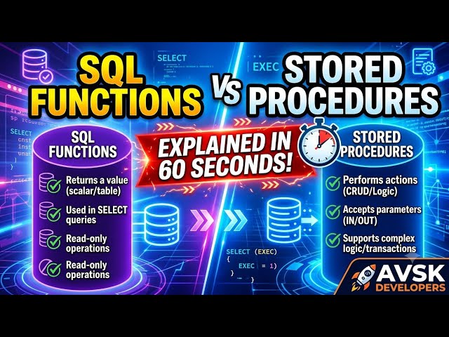 SQL Functions vs Stored Procedures Explained in 60s 💻