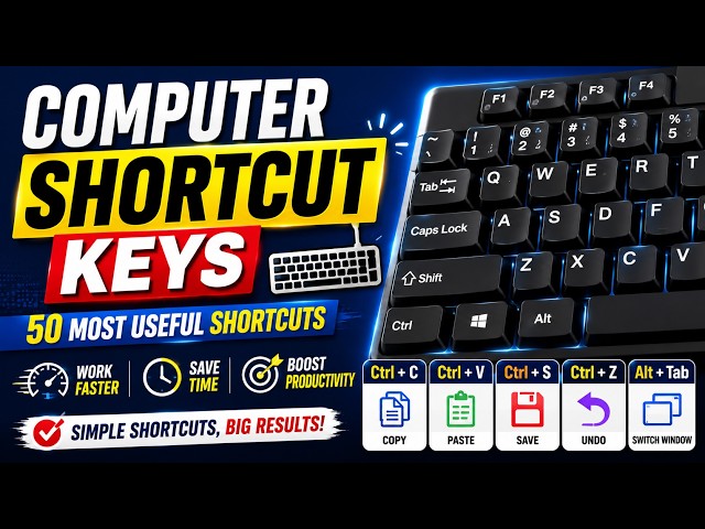 50 Computer Shortcut Keys You MUST Know! 💻 | Keyboard Shortcuts to Work Faster #KeyboardShortcuts