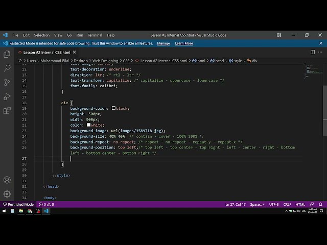 Internal CSS Tutorial & CSS Properties Part 1 | Web Designing Urdu/Hindi | CSS Lecture 3