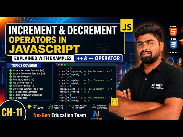 Increment & Decrement Operators in JavaScript Explained with Examples | ++ & -- Operator | Ch-11