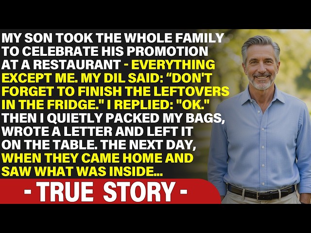 My son took the whole family to celebrate his promotion at a restaurant—everything except me