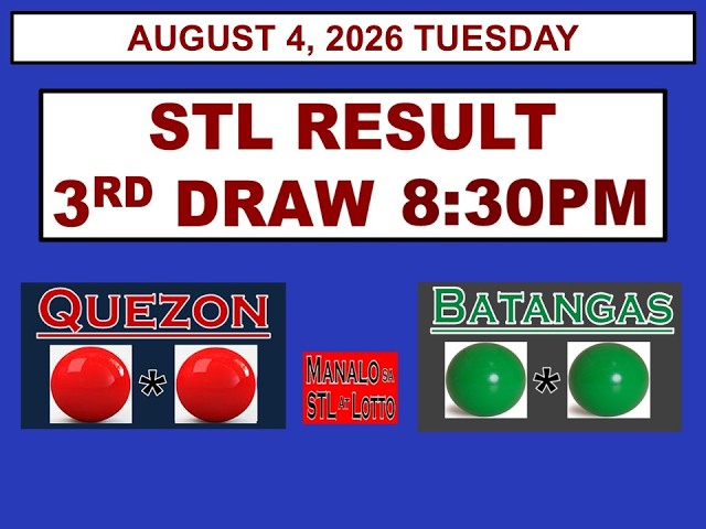 STL 3rd Draw 8:30am Result  STL Quezon Batangas August 4, 2026 TUESDAY