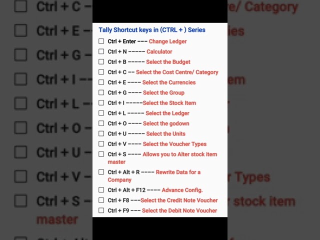 Tally shortcut keys in (Ctrl +) Series