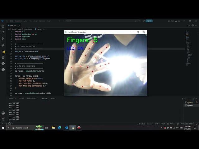 Nhận diện cử chỉ tay Python với ESP32 OpenCV /AI hand tracking using python ( Media pipe )