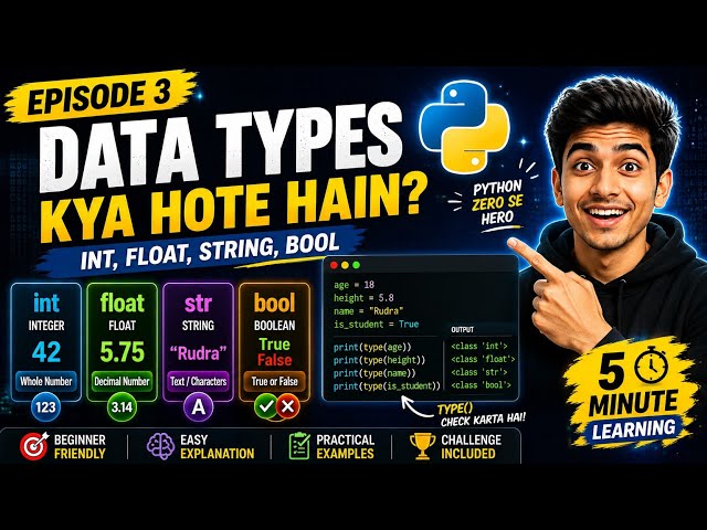 PYTHON KE 4 DATA TYPES SIRF 5 MINUTES MEIN! 😱 | INT, FLOAT, STR, BOOL 🐍 | #python #pythonbeginners 