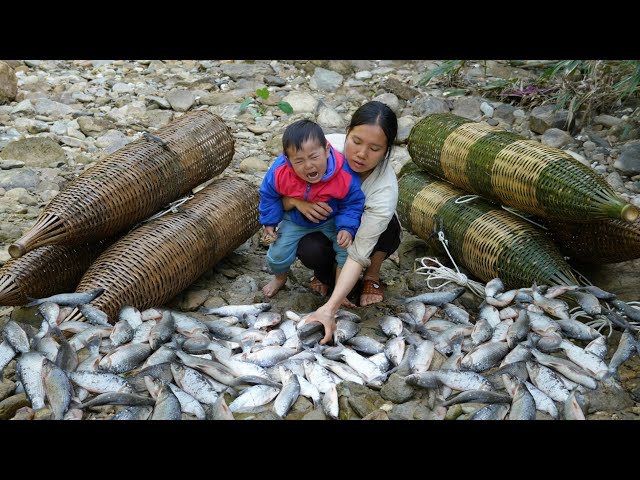 Single mom and baby - sleep over, fish from natural stream, caught lots of big fish