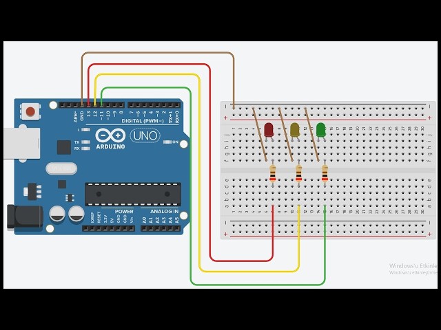 Gerçek malzemelerle arduino trafik lambası