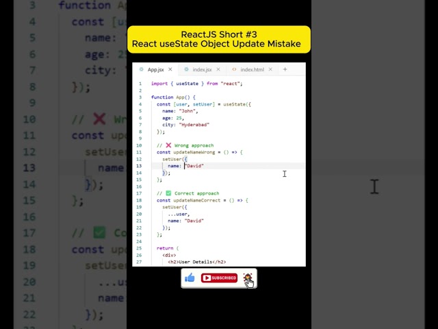 ReactJS Shorts #3 — React useState Object Update Mistake. #ReactJS #Shorts