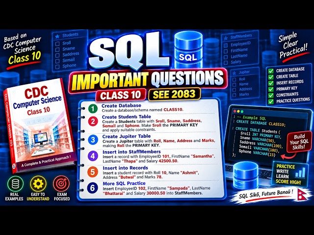 SQL Query Solved Problems | Class 10 Computer | DBMS