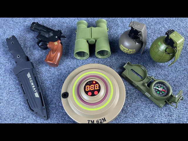 7-Item Unboxing: Simulation Tools, Telescope, Dagger, Hand Grenade, Timed TM62M Bomb - Toy Review