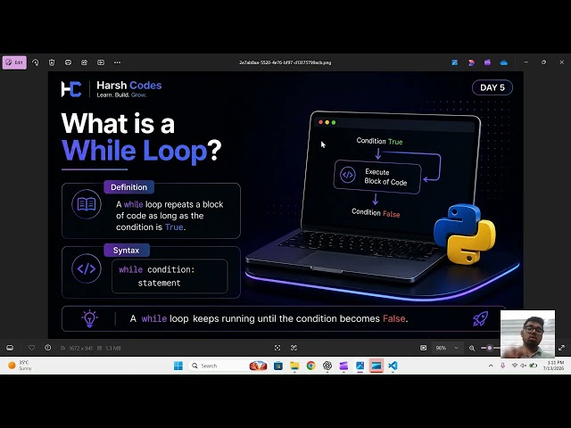 Python Tutorial for Beginners | Day 5 | While Loop in Python | Harsh Codes ⭐