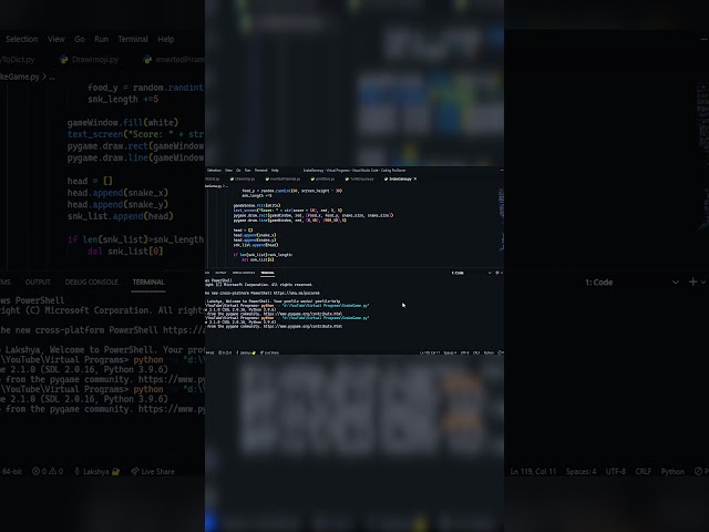 Python Code To Create Snake Game Using Pygame Module 😎🔥😎🔥.