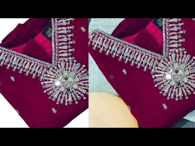 Designer dress making at home✨️ designer neckline recreating✨️ Embroidered neckline Tutorial