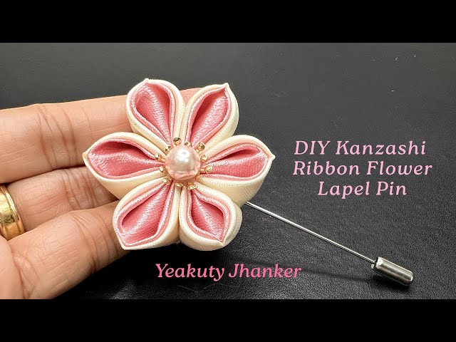 How to Make a Gorgeous Lapel Pin. Handmade Kanzashi Flower with Satin Ribbon.