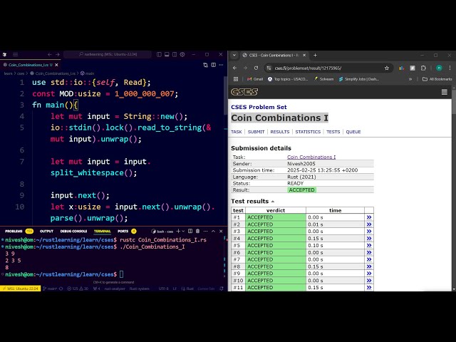 Day 24 of coding | CSES Coin Combinations I | Rust Coding Challenge