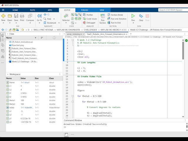 2D Robotic Arm Forward Kinematics in MATLAB | Complete Simulation & Animation | Skill-Lync Project