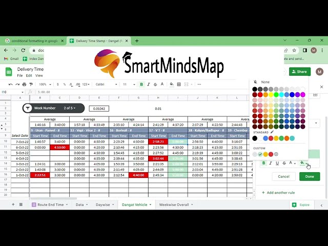 Google Sheets - Conditional Formatting for Time Value Based on Another Cell Data