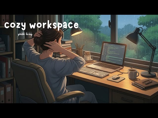 My Cozy Workspace during Rainy Day | Ghibli Aesthetic | Productivity and Peace