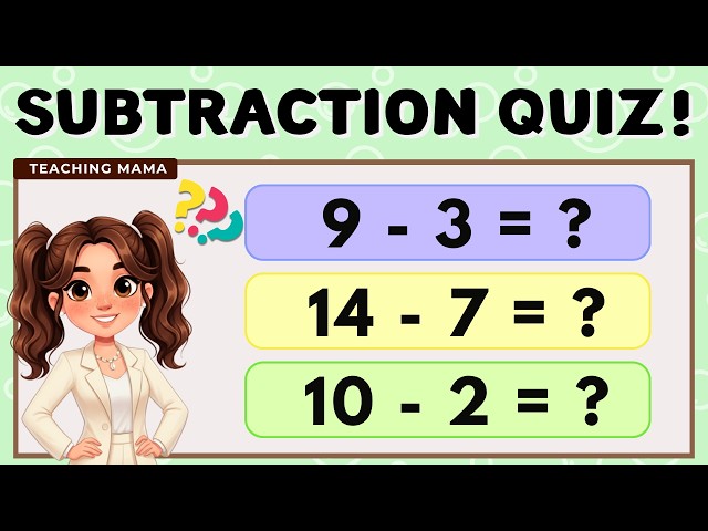 MATH QUIZ! | EASY AND FUN MATH ACTIVITY FOR KIDS | BASIC SUBTRACTION QUIZ | TEACHING MAMA