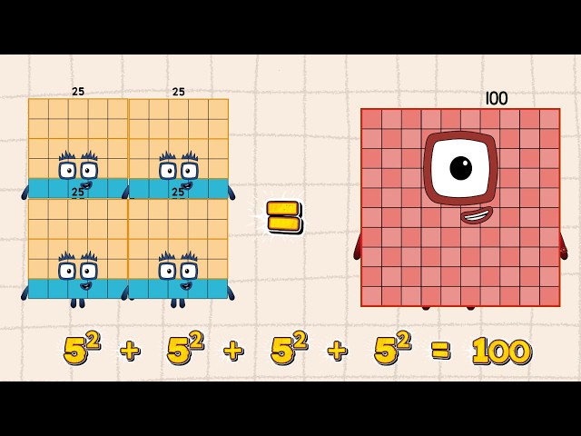 LEARN SQUARE NUMBER 1 TO 100 WITH NUMBERBLOCKS SQUARE CLUB | ADDITION | COLORART_ID