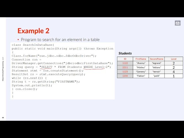 Object Oriented Programming (JAVA) | C4-L2 | Example to select elements from table