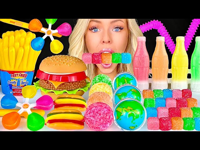 ASMR SOUR CANDY, WARHEADS CUBES, SOUR SPRAY, WAX CANDY, EARTH GUMMY, RAINBOW DESSERTS MUKBANG 먹방