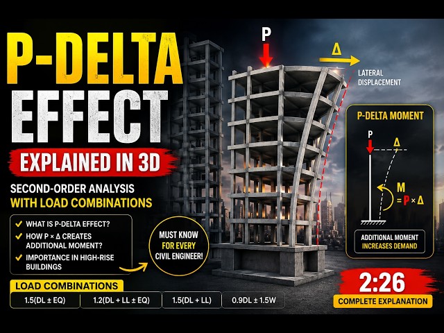P-Delta Effect Explained in 3D 🔥 | Load Combination & Second-Order Analysis | Structural Engineering