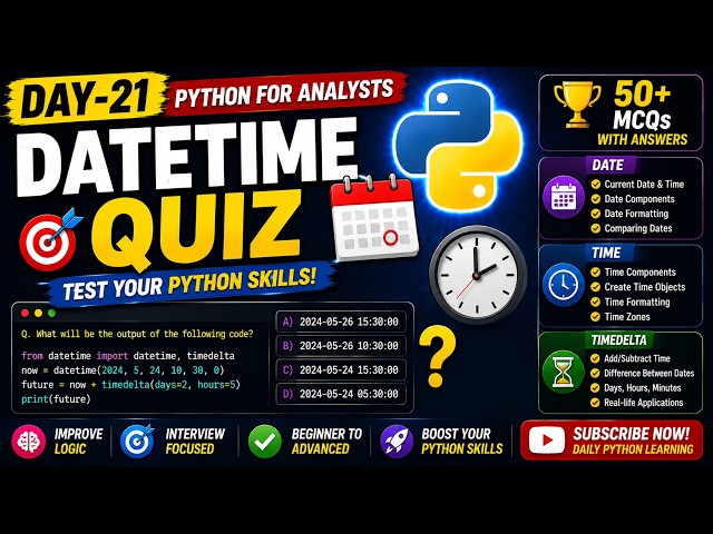 Day 21 | Python Date & Time Quiz  | MCQ  with Answers | Python for Beginners | Interview Questions