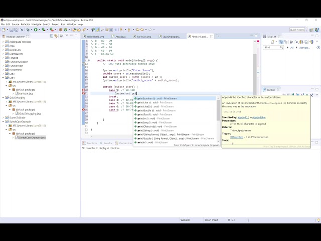 Switch Case - Java - Grades Example
