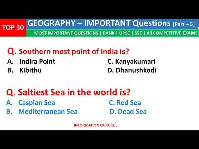 TOP 30 GEOGRAPHY GK | World Geography GK | Most Important Questions | Geography MCQs | GK | India GK
