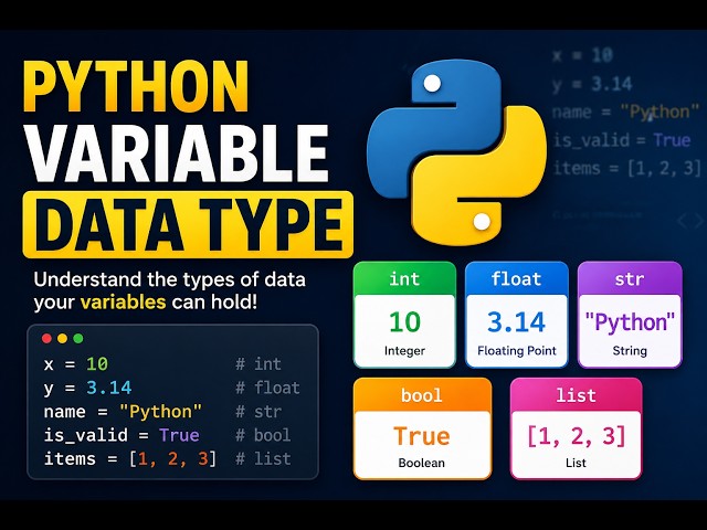 Python Variable Data Types Explained | int, float, str, bool, list | Python for Beginners (2026)