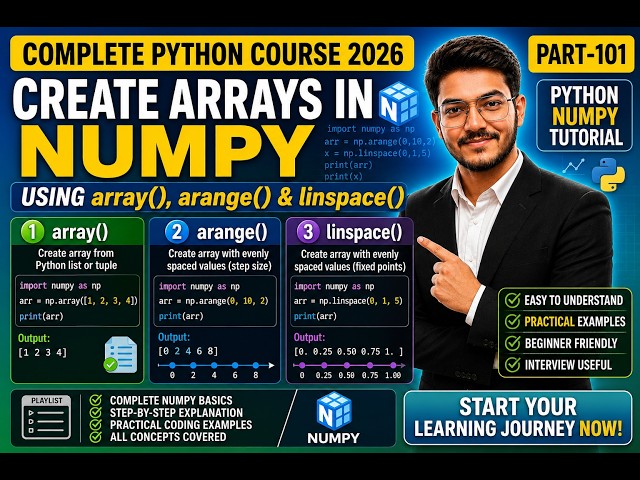 Create Arrays in NumPy 🚀 | array(), arange() & linspace() Explained | Part-101