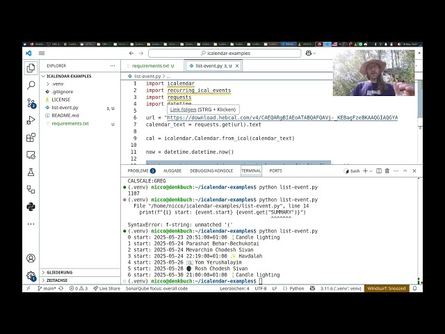 How to show future events of an online calendar with Python