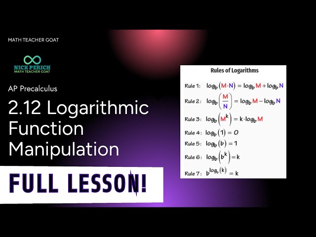 AP Precalculus 2.12 Logarithmic Function Manipulation FULL LESSON and NOTES