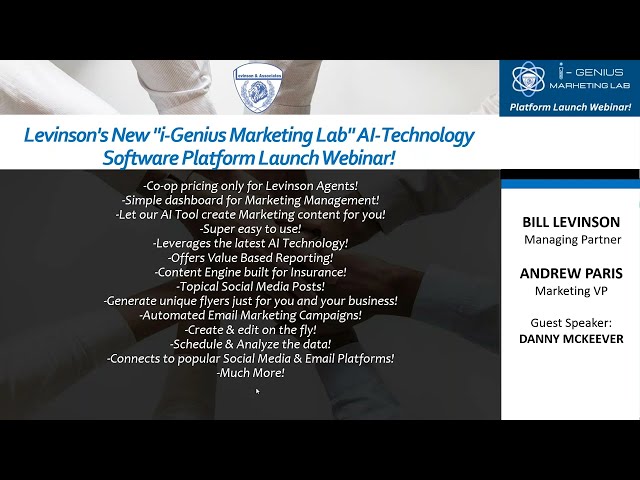 Levinson's New 'i Genius Marketing Lab' AI Technology Software Platform Launch Webinar!