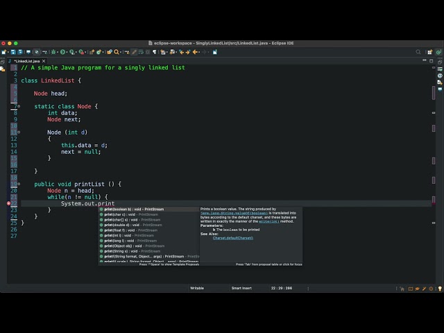 Data Structures Singly LinkedList Java
