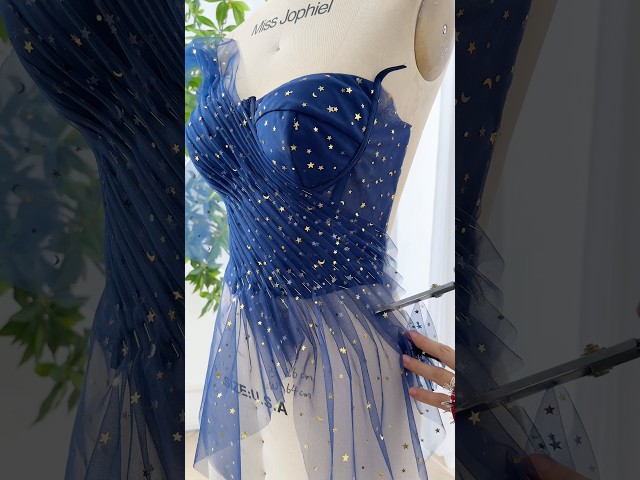 Making a corset star tulle navy midi dress. #sewing #creative #dress #promdress #wedding #fashion