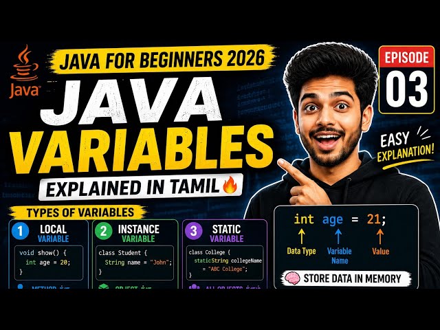 Java Variables in Tamil🔥What is a Variable? Types of Variables with Eg Java Tutorial 2026 | Ep 3