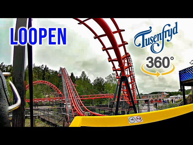 VR 360 Loopen Roller Coaster  On Ride Front Seat POV TusenFryd Norway 2023 08 09